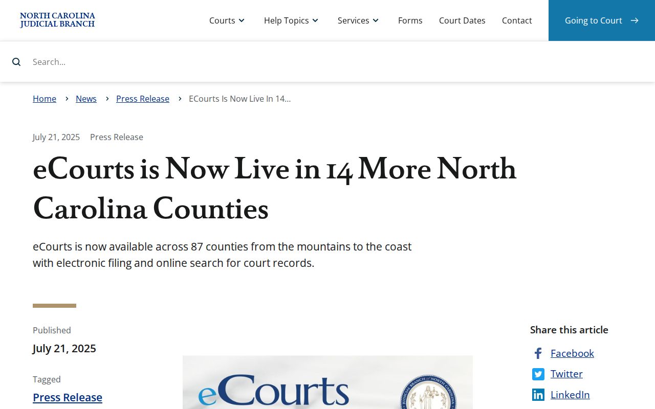 Mitchell County court docket eCourts launch announcement