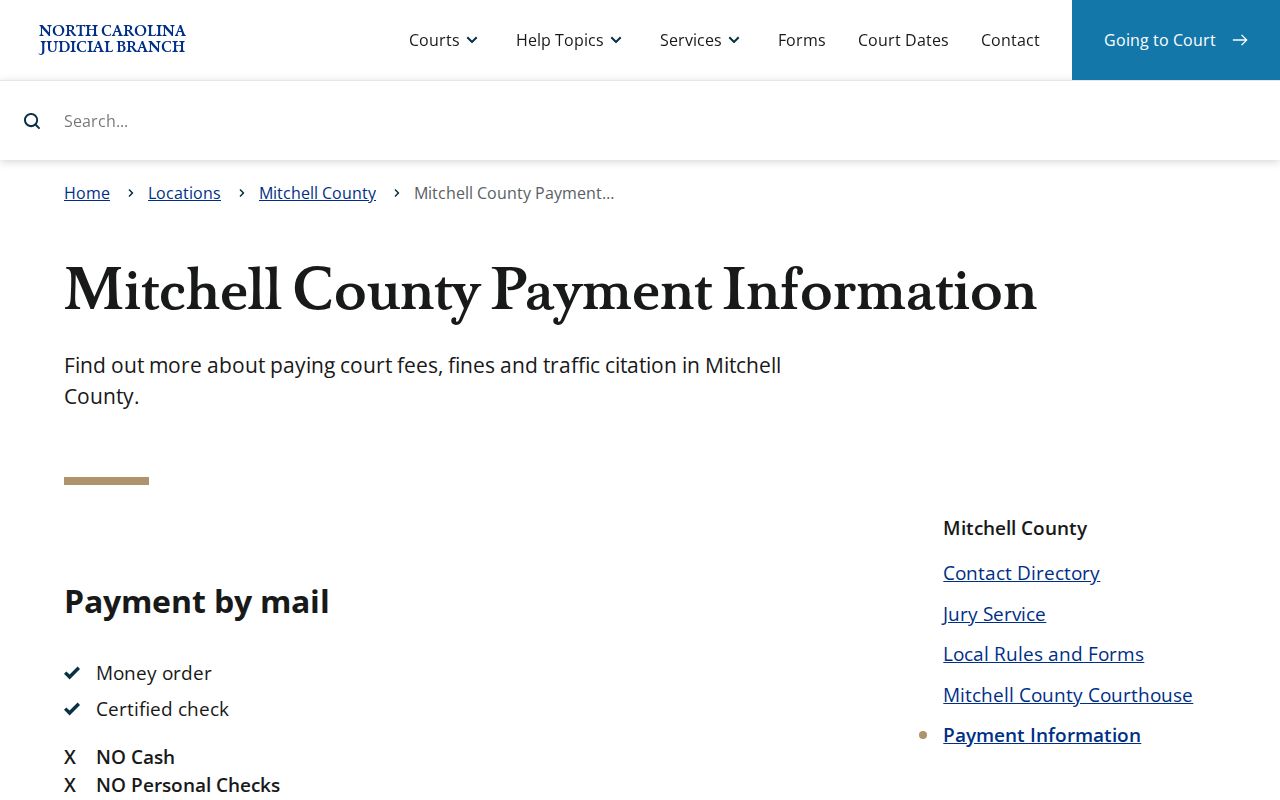 Mitchell County traffic court local payment information from the Clerk cashier